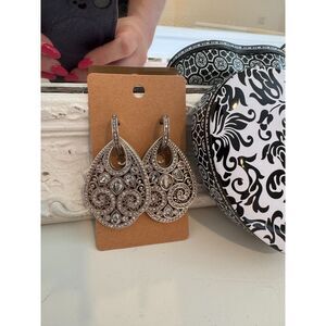 Brighton NEW Teardrop Crystal Silvertone Earrings Dangle GORGEOUS!